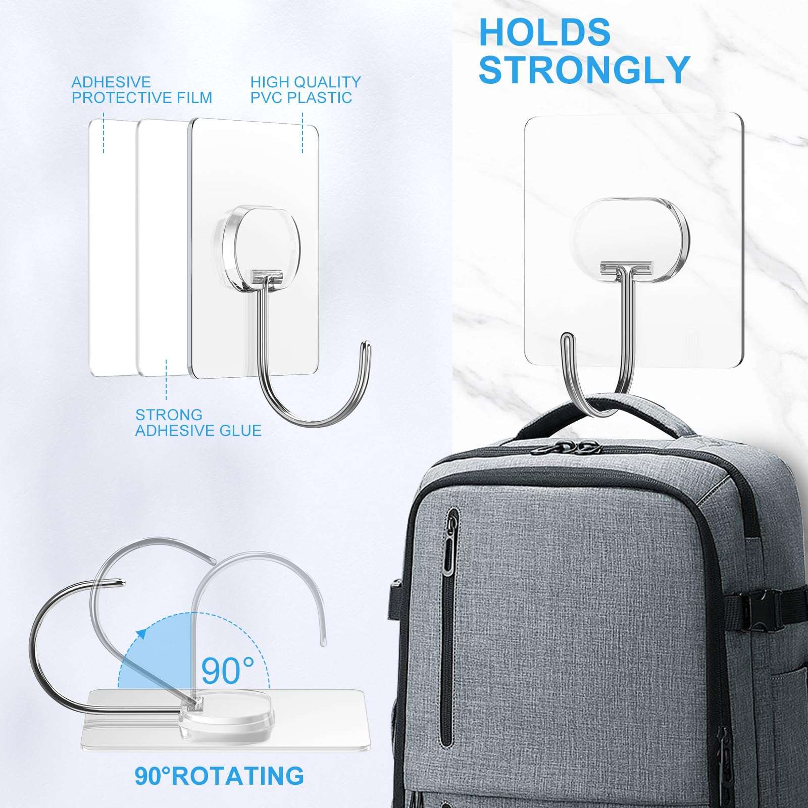Heavy Duty Transparent Wall Hooks - 8 Pack - Handbags Specialist Headquarter