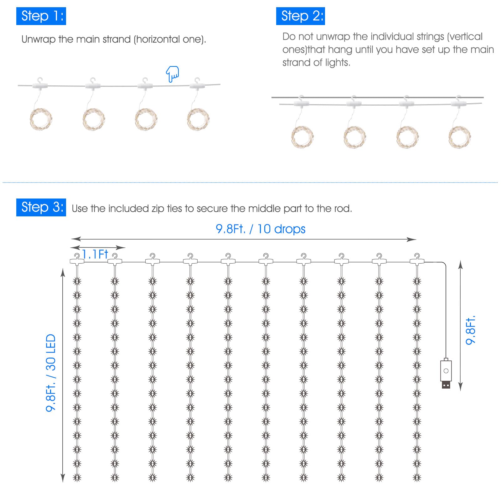 Minetom 300 LED Dimmable Fairy Curtain Lights - Handbags Specialist Headquarter