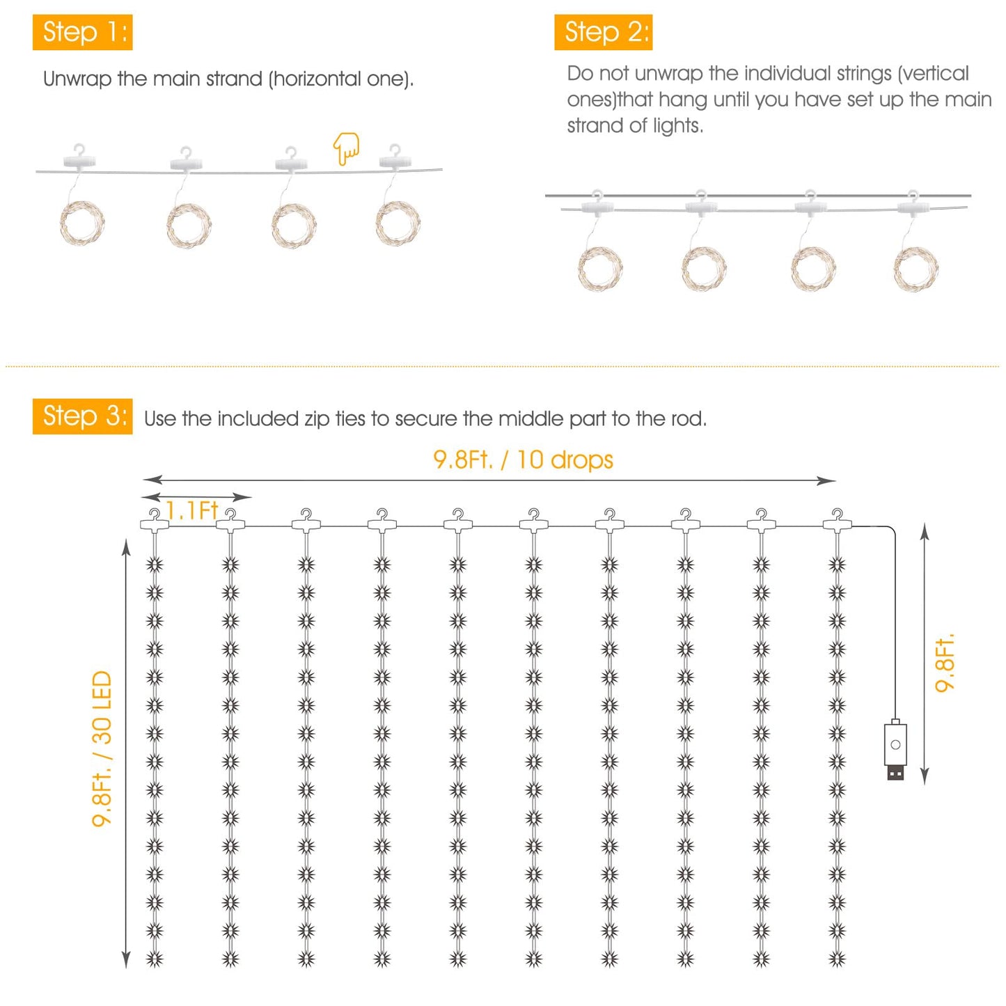 Minetom 300 LED Dimmable Fairy Curtain Lights - Handbags Specialist Headquarter