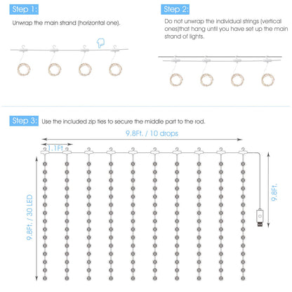Minetom 300 LED Dimmable Fairy Curtain Lights - Handbags Specialist Headquarter
