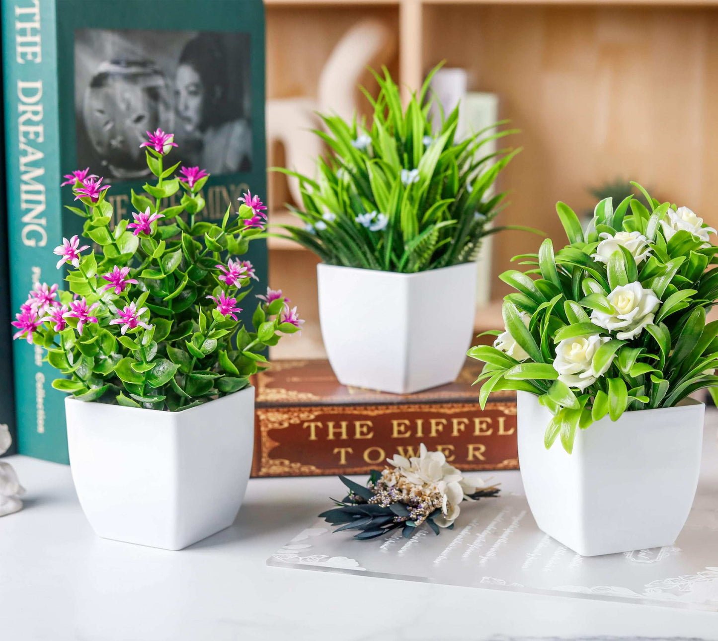 Rose Mini Potted Faux Plants - 2 Pack Decor - Handbags Specialist Headquarter