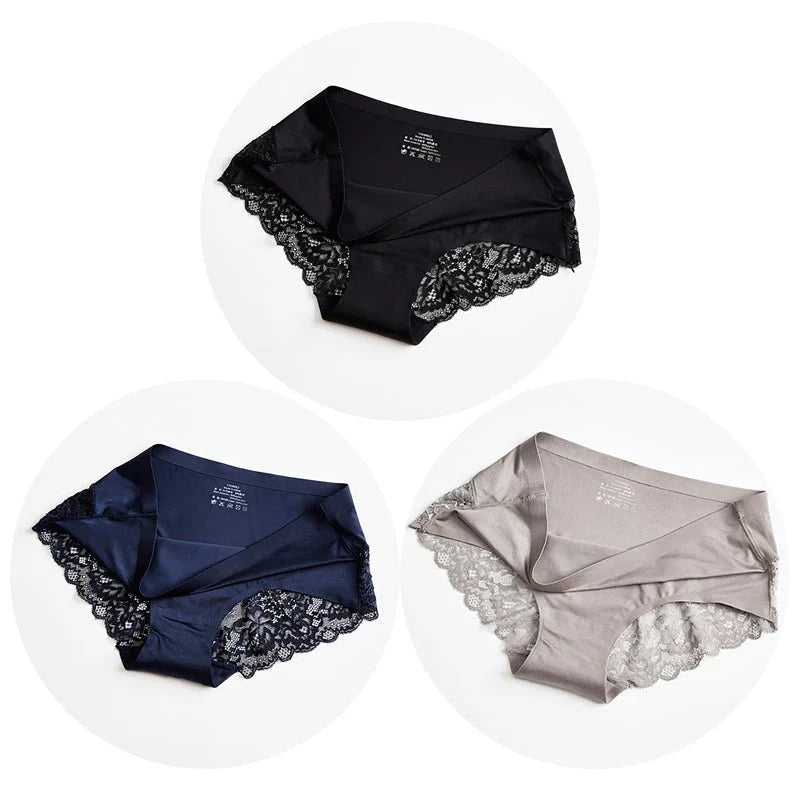 WHPC 3PCS/Set Lace Women's Panties Big Size 4XL Soft Cozy Underwear Female Silk Satin Briefs Breathable Underpants Sexy Lingerie [UND] - Premium Bottoms from WarmSteps Lingerie Store - Just $14.99! Shop now at Handbags Specialist Headquarter
