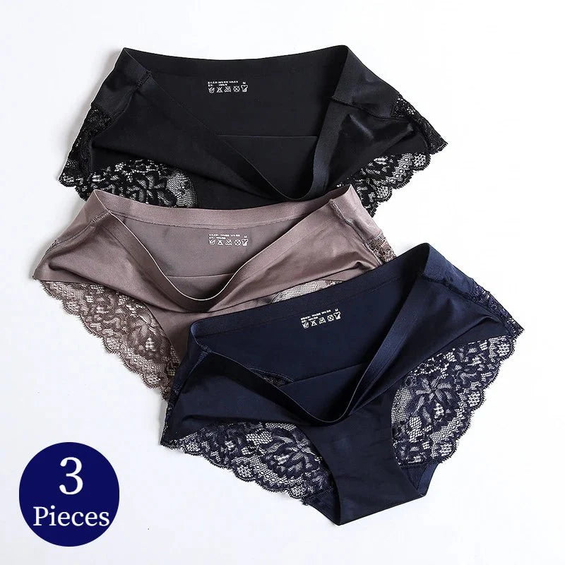 WHPC 3PCS/Set Lace Women's Panties Big Size 4XL Soft Cozy Underwear Female Silk Satin Briefs Breathable Underpants Sexy Lingerie [UND] - Premium Bottoms from WarmSteps Lingerie Store - Just $14.99! Shop now at Handbags Specialist Headquarter