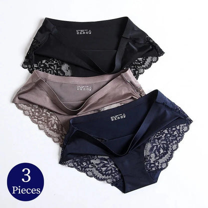 WHPC 3PCS/Set Lace Women's Panties Big Size 4XL Soft Cozy Underwear Female Silk Satin Briefs Breathable Underpants Sexy Lingerie [UND] - Premium Bottoms from WarmSteps Lingerie Store - Just $14.99! Shop now at Handbags Specialist Headquarter