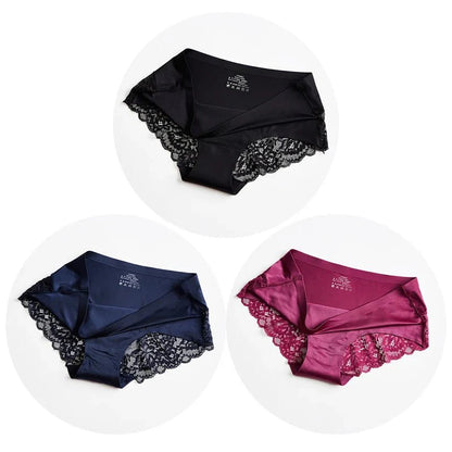 WHPC 3PCS/Set Lace Women's Panties Big Size 4XL Soft Cozy Underwear Female Silk Satin Briefs Breathable Underpants Sexy Lingerie [UND] - Premium Bottoms from WarmSteps Lingerie Store - Just $14.99! Shop now at Handbags Specialist Headquarter