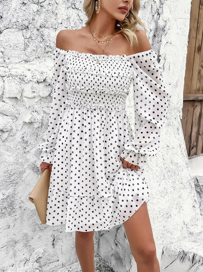 Smocked Polka Dot Long Sleeve Dress.